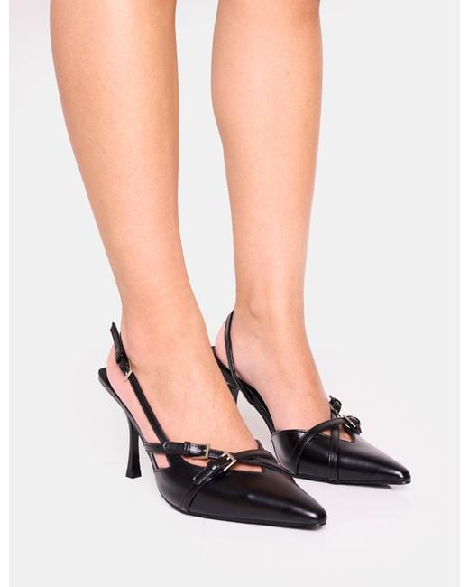 Public Desire Smooch Black Buckle Detail Slingback Mid Heel Court Shoe