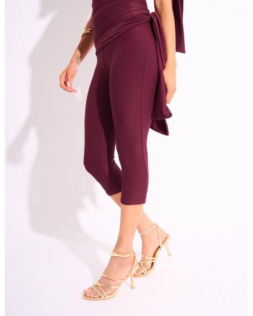 Public Desire Knot Detail Tie Side Luxe Slinky Capri Pants Burgundy in Red Lyst UK
