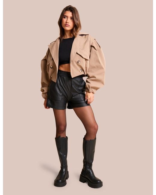 Public Desire Natural High Waist Faux Leather Mini Shorts Black
