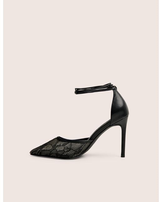 Public Desire Natural Laced Up Black Lace Wrap Around Pointed Toe Heels