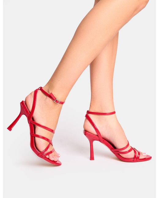 Public Desire Pink Free Spirit Red Strappy Round Toe Mid Heels