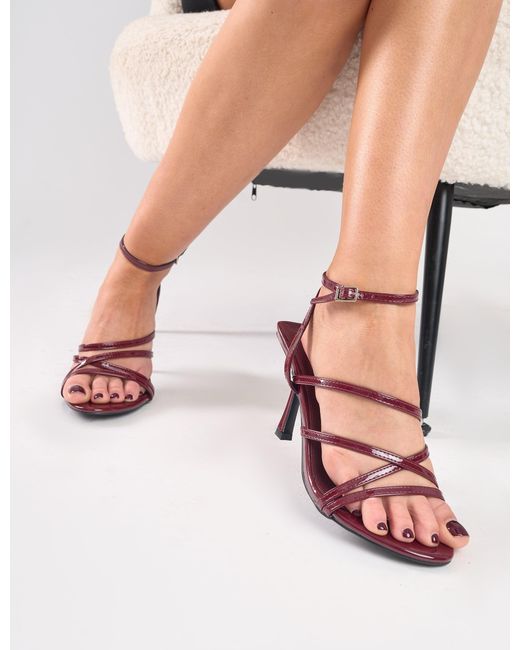 Public Desire Pink Free Spirit Wide Fit Burgundy Strappy Mid Heel