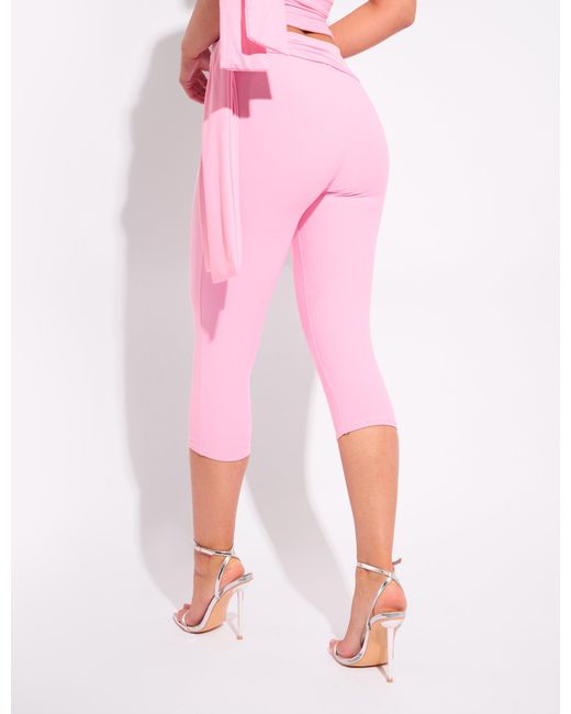 Public Desire Knot Detail Tie Side Luxe Slinky Capri Pants Pink