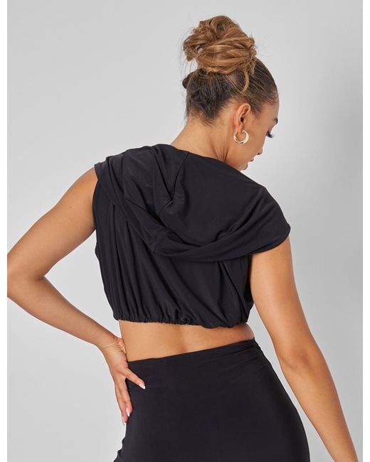 Public Desire Sleeveless Wrap Front Top With Hood Black