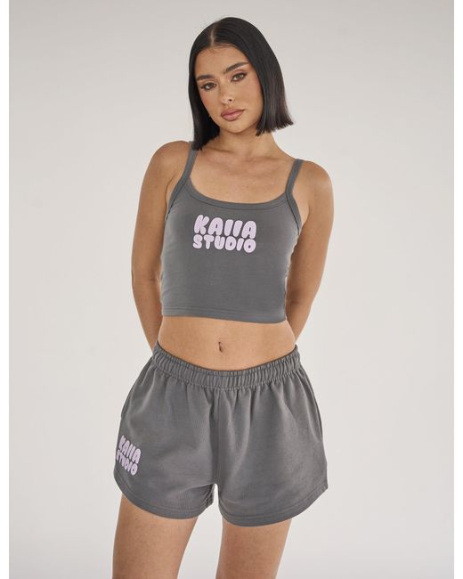 Public Desire Gray Kaiia Studio Bubble Logo Cami Vest Top Dark Grey & Lilac
