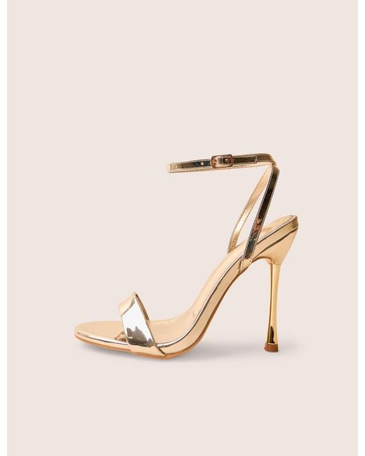 Public Desire White Soho Gold Metallic Barely There Strappy Stiletto Heels