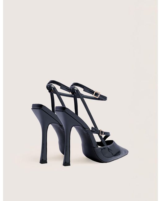 Public Desire Natural Idol Navy Patent Buckle Strappy Detail Stiletto Court High Heels