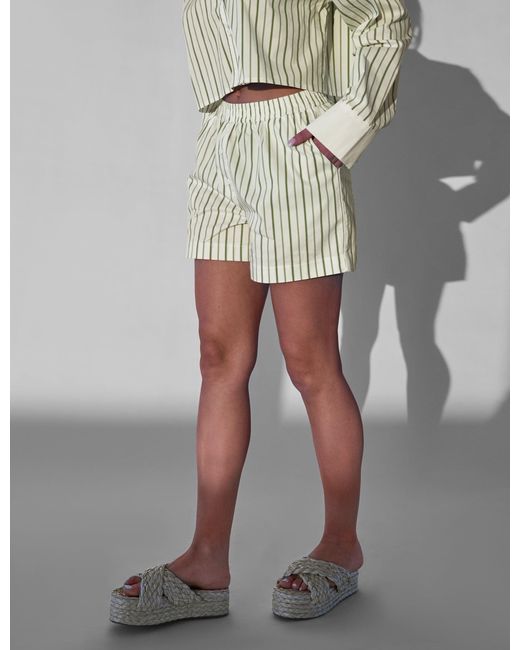 Public Desire Gray Kaiia Boxer Shorts Co-ord Green Stripe
