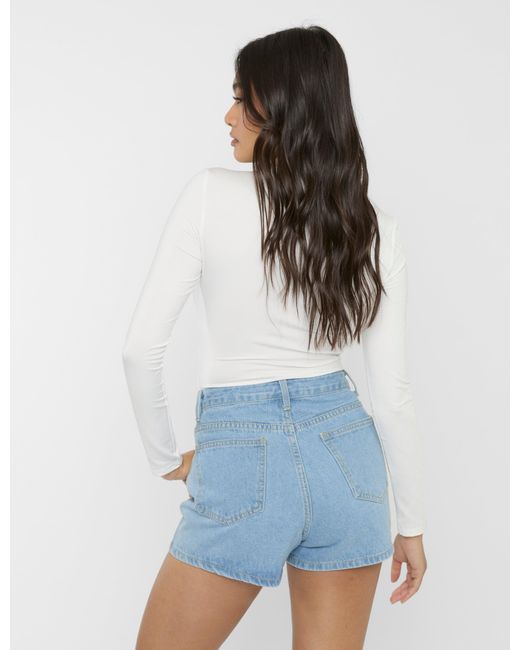 Public Desire High Waist Diamante Embellished Shorts Light Blue
