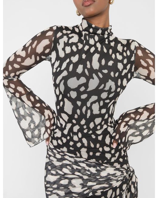 Public Desire White Mesh Knot Detail High Neck Mini Dress Animal Print