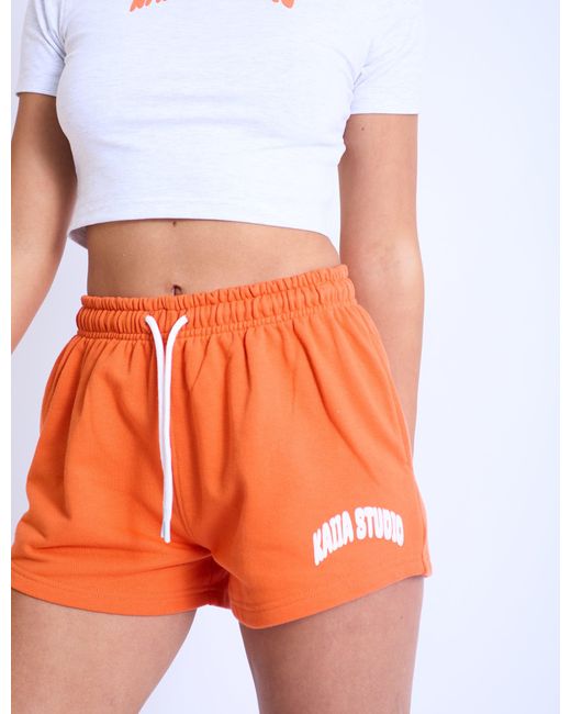 Public Desire White Kaiia Studio Bubble Logo Mini Sweat Shorts Orange