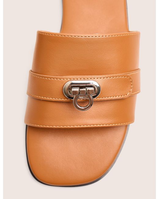 Public Desire Radiance Wide Fit Brown Buckle Trim Flat Sandals
