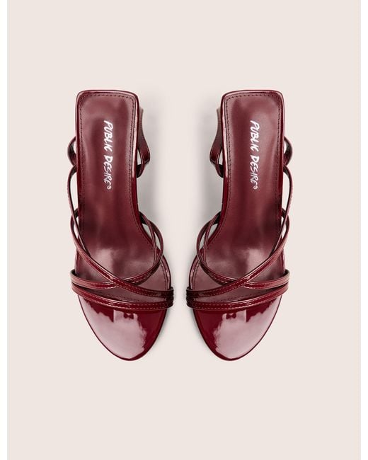 Public Desire Pink Free Spirit Wide Fit Burgundy Strappy Mid Heel