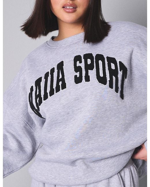 Public Desire Gray Kaiia Sport Slogan Oversized Sweatshirt Grey Marl