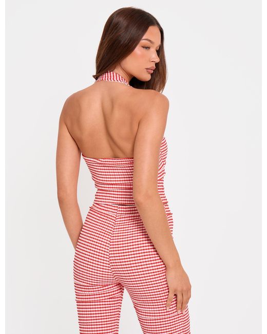 Public Desire Pink Halterneck Gingham Crop Top Red And White