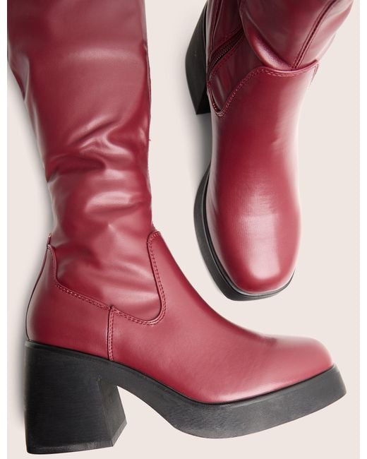 Public Desire Sensored Burgundy Chunky Sole Sock Over The Knee Boots