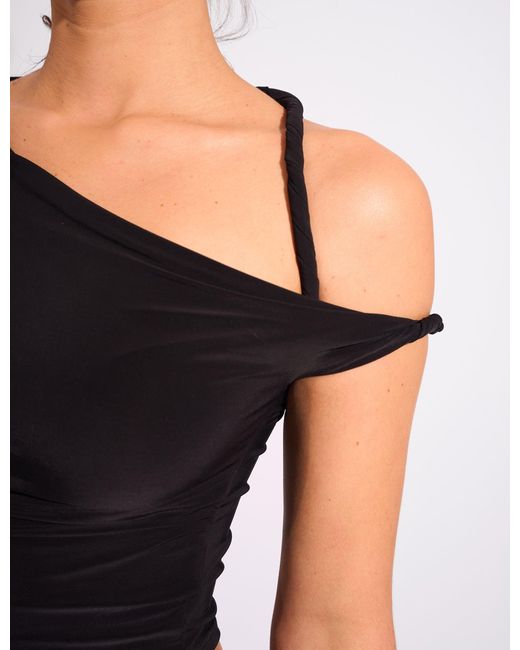 Public Desire Slinky Twist Strap Asymmetric Luxe Top Black