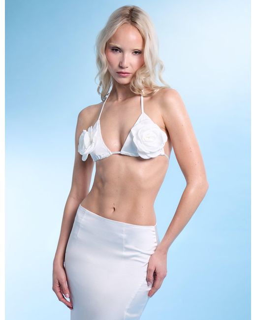 Public Desire Blue Bralet Top With Floral Corsage White