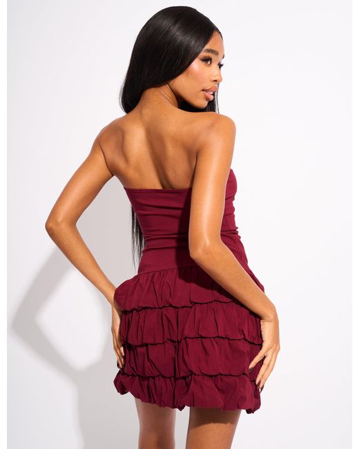 Public Desire Red Bandeau Balloon Mini Dress Burgundy