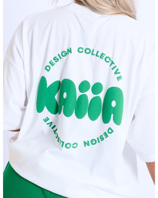 Public Desire Kaiia Design Bubble Logo Oversized T-shirt Off White & Green