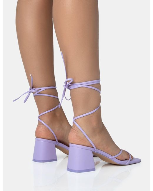 Public Desire Purple Casey Lilac Strappy Lace Up Square Toe Low Block Heel Sandals