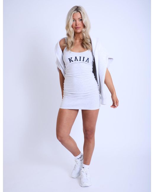 Public Desire White Kaiia Logo Mini Cami Dress Light Grey Marl