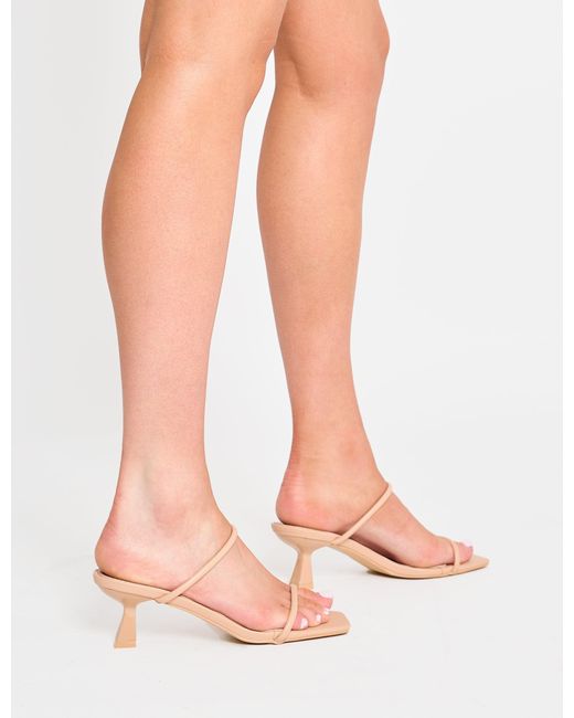 Public Desire White Mimi Nude Double Strap Mule Mid Heels
