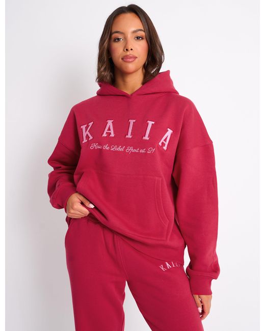 Public Desire Red Kaiia Slogan Oversized Hoodie Cranberry & Pink