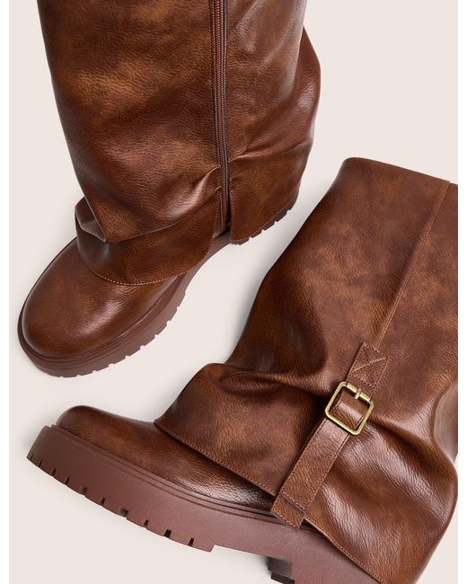 Public Desire Benjamin Brown Buckle Detail Fold Over Ankle Boots