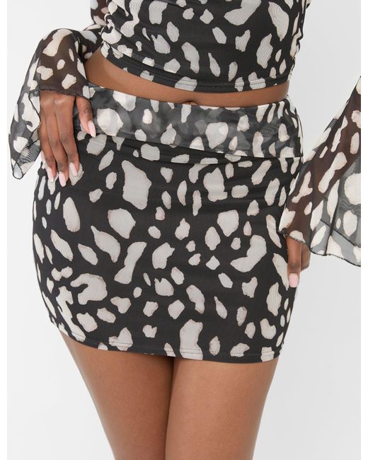 Public Desire Multicolor Mesh Fold Over Mini Skirt Animal Print