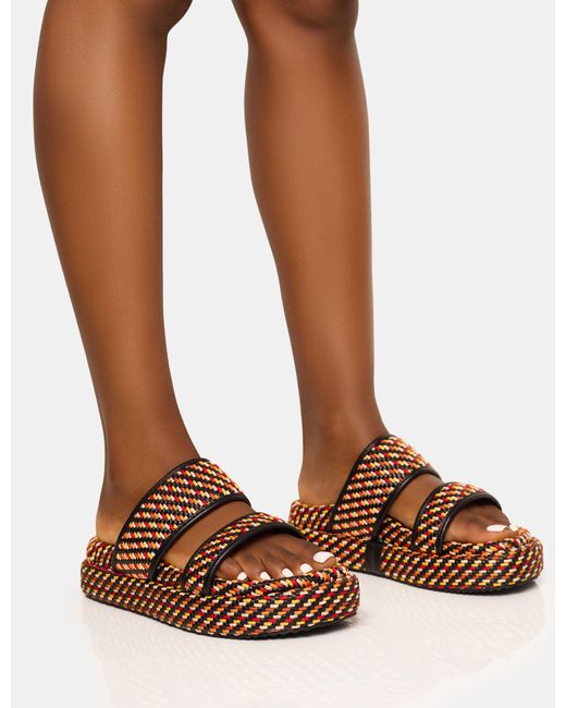 Public Desire Brown Cierra Multi Double Strap Patterned Platform Sandal