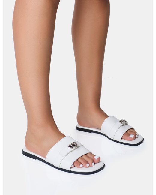 Public Desire Radiance White Buckle Trim Flat Sandals