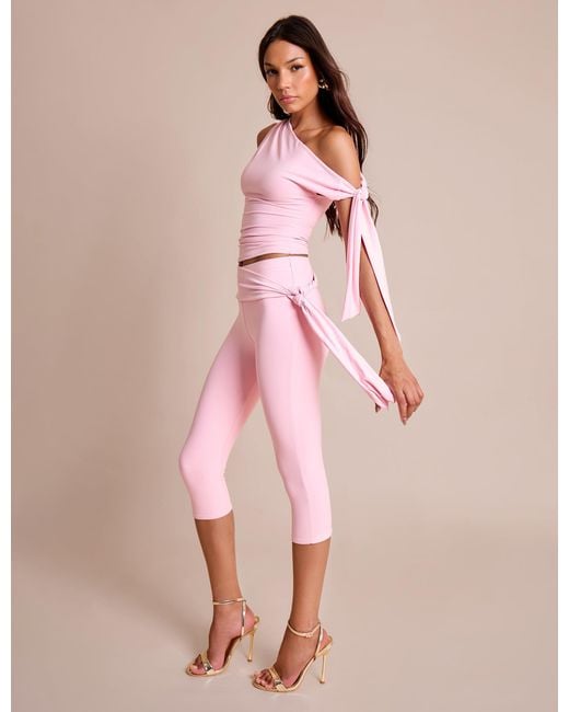 Public Desire Knot Detail Asymmetric One Shoulder Luxe Slinky Top Soft Pink