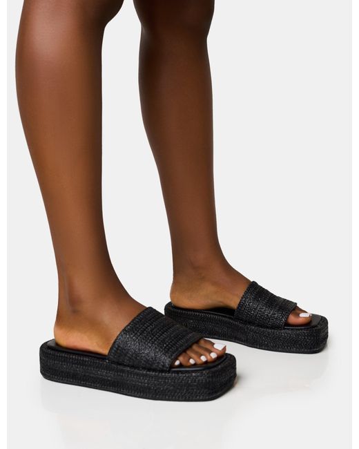 Public Desire Brown Eclipse Black Raffia Platform Sandals