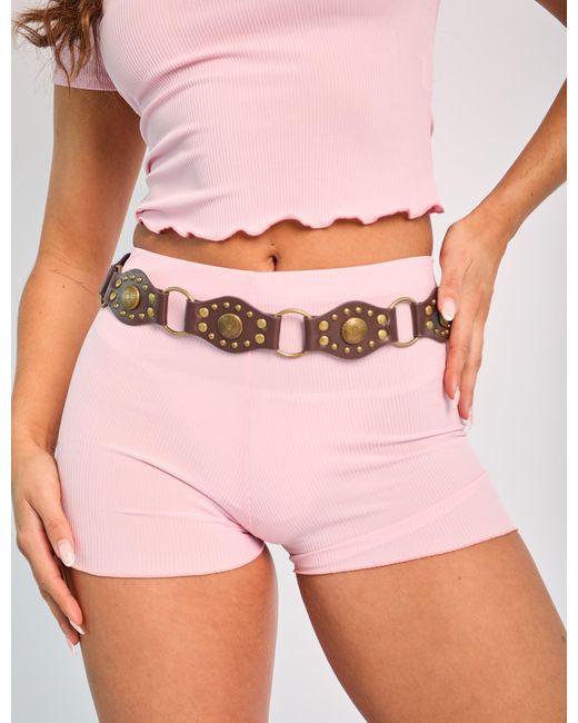 Public Desire Ribbed Lettuce Trim Baby Tee Co Ord Pink