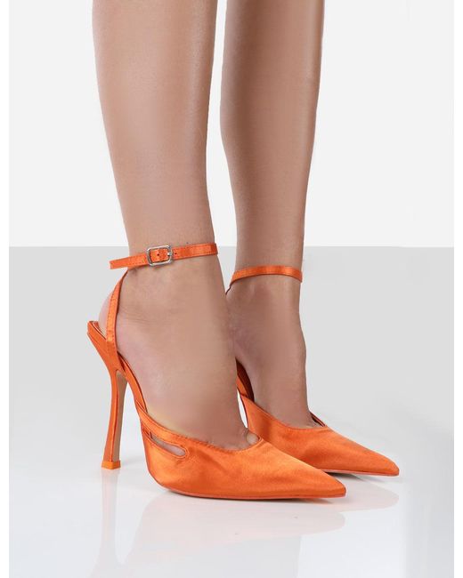 Public Desire Adapt Orange Satin Pointed Toe Court Heels