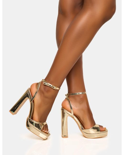 Public Desire Natural Resist Gold Peep Toe Barely There Platform Heels