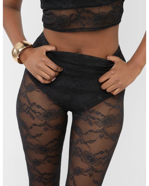 Public Desire Red Lace High Waist Leggings Black