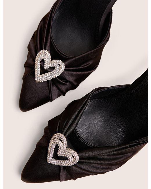 Public Desire Multicolor Meant To Be Black Satin Diamante Heart Court Stiletto Heel