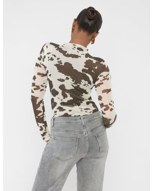 Public Desire Gray Long Sleeve High Neck Bodysuit Cow Print
