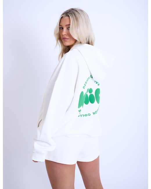 Public Desire Kaiia Design Bubble Logo Oversized Hoodie Off White & Green