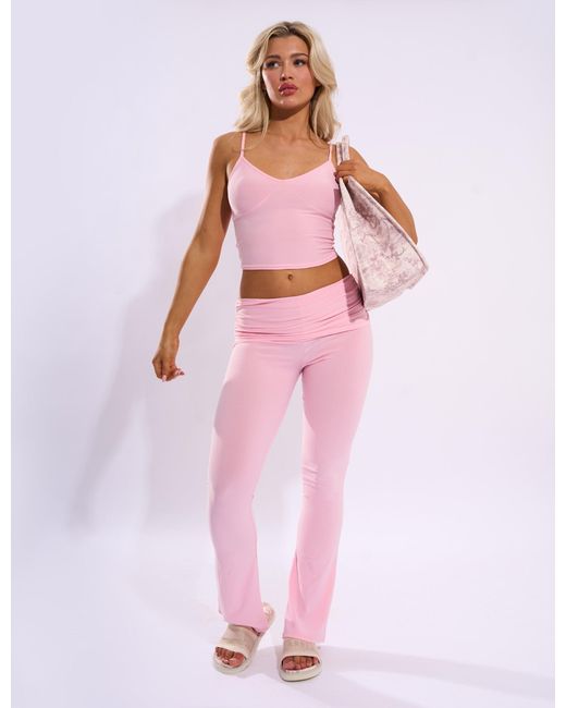 Public Desire Foldover Detail Flared Pant Baby Pink