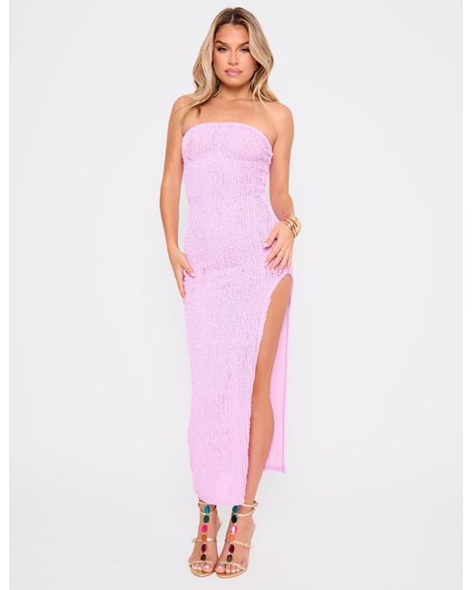 Public Desire Pink Textured Bandeau Side Split Detail Midaxi Dress Lilac