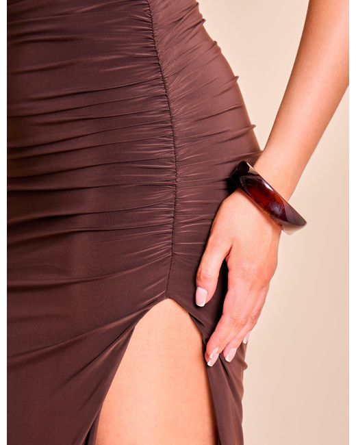 Public Desire Gray High Neck Ruched Detail Maxi Dress Chocolate