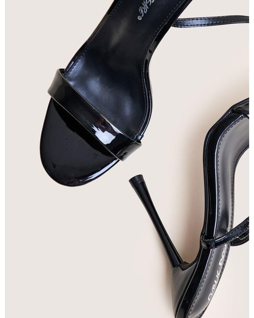 Public Desire Natural Soho Black Patent Barely There Strappy Stiletto Heels