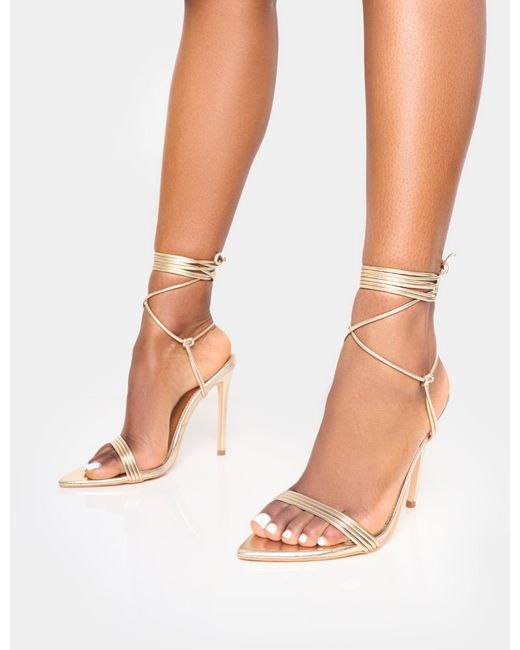 Public Desire Multicolor Merlot Metallic Gold Lace Up Wrap Around Pointed Toe Stiletto Heels
