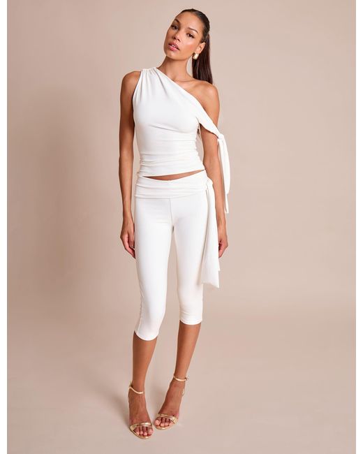 Public Desire Knot Detail Asymmetric One Shoulder Luxe Slinky Top White