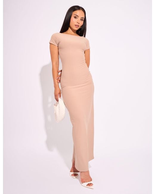 Public Desire Pink Slinky Open Back Detail Luxe Maxi Dress Stone