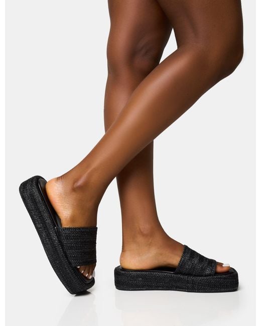 Public Desire Brown Eclipse Black Raffia Platform Sandals