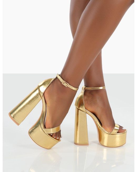 Public Desire Primrose Gold Chunky Strappy Platform High Heels in Metallic  | Lyst
